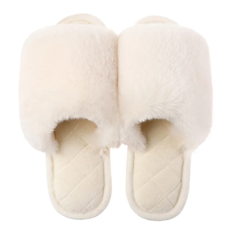 

Pantofole in pelliccia sintetica da donna Winter House Chic Open Toe scarpe da donna in peluche pavimento soffici da donna