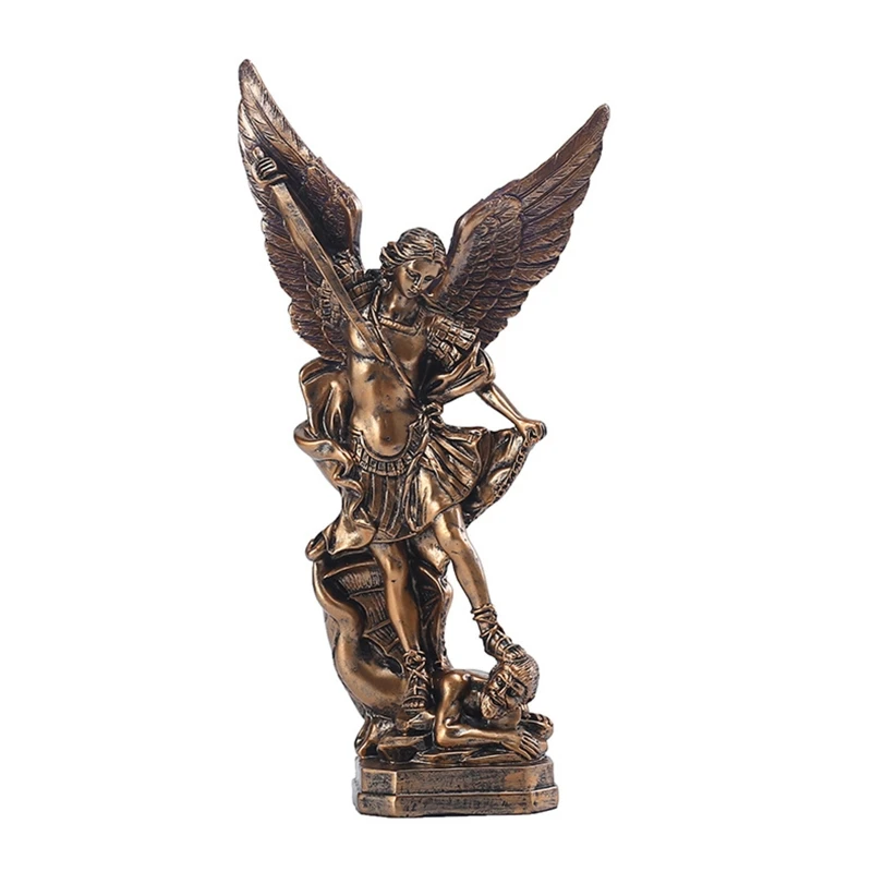 

12 Inch Archangel Michael Slaying Statue Collectible Angel Figurine Defeating Lucifer Religious Sculpture Home Decoration
