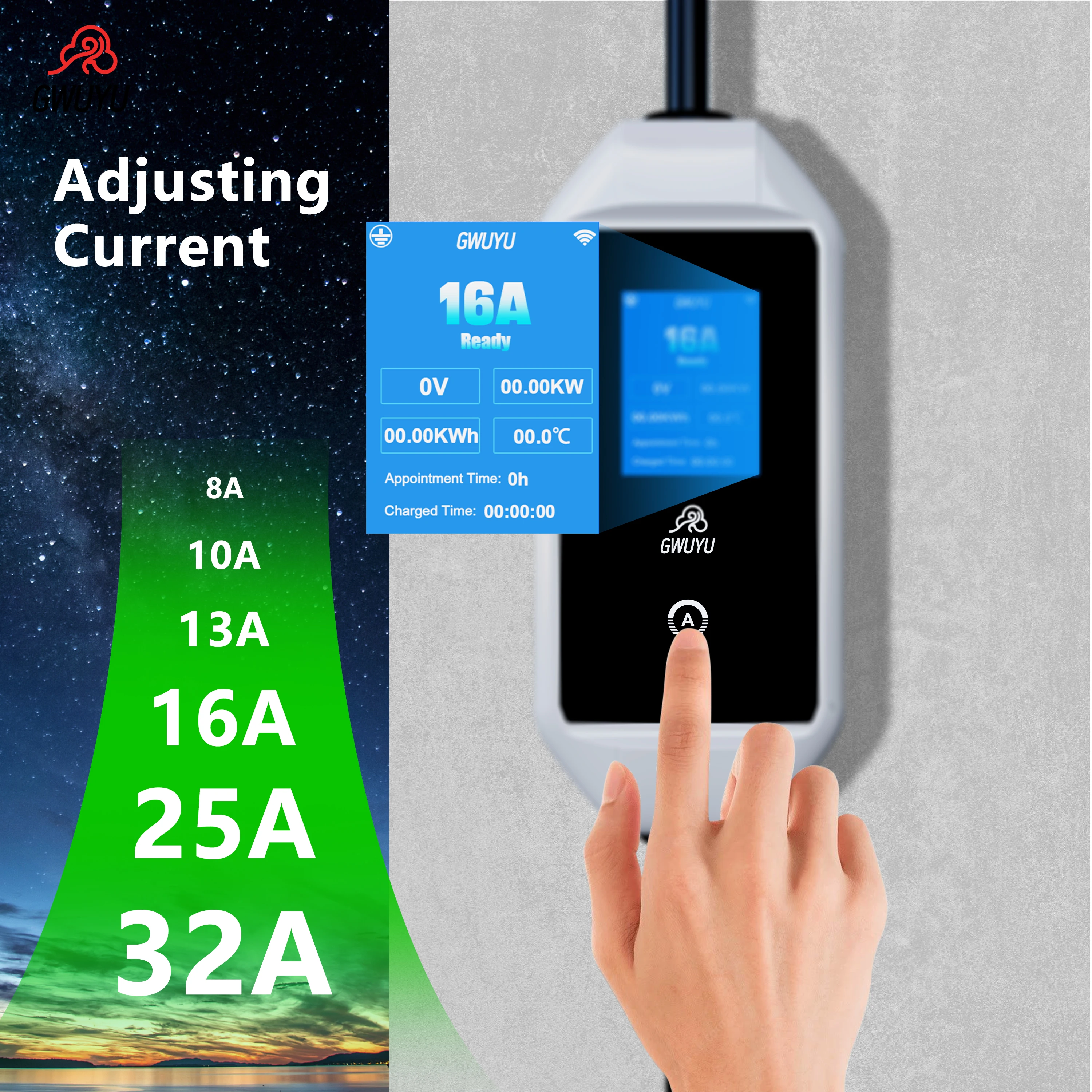 Портативное зарядное устройство EV 32A 7 кВт 5 м кабель типа 1 ГБ/T зарядная станция