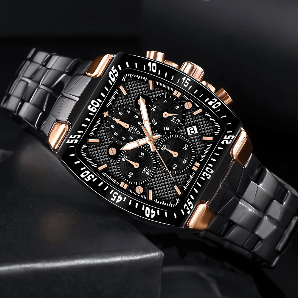 

Relogio Masculino 2022 WWOOR Luxury Square Watch Waterproof Sports Chronograph Wristwatche Men Military Steel Quartz Men Watch