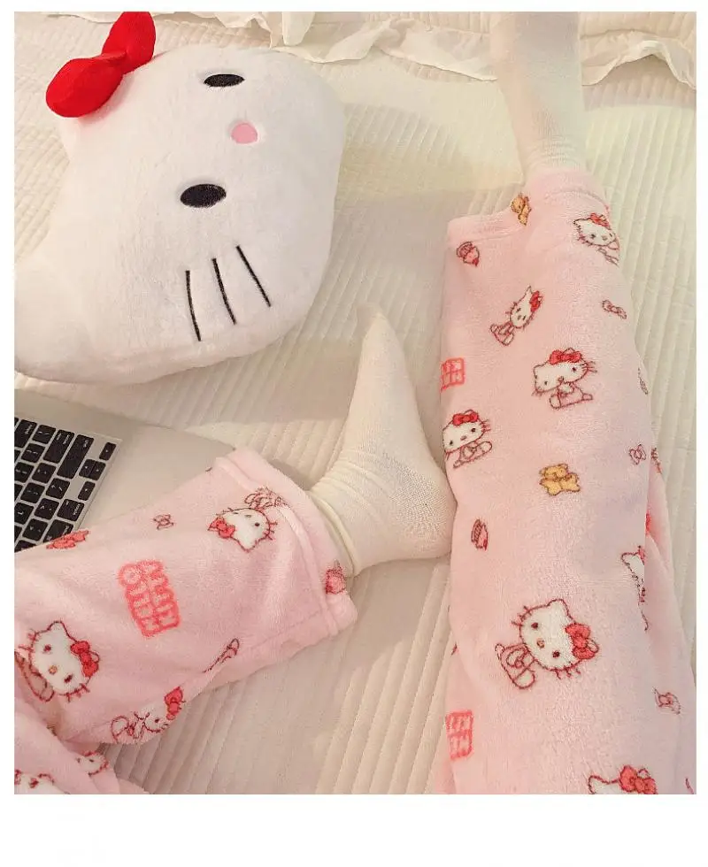 MINISO Бархатные Пижамные Брюки Kawaii Hello Kitt