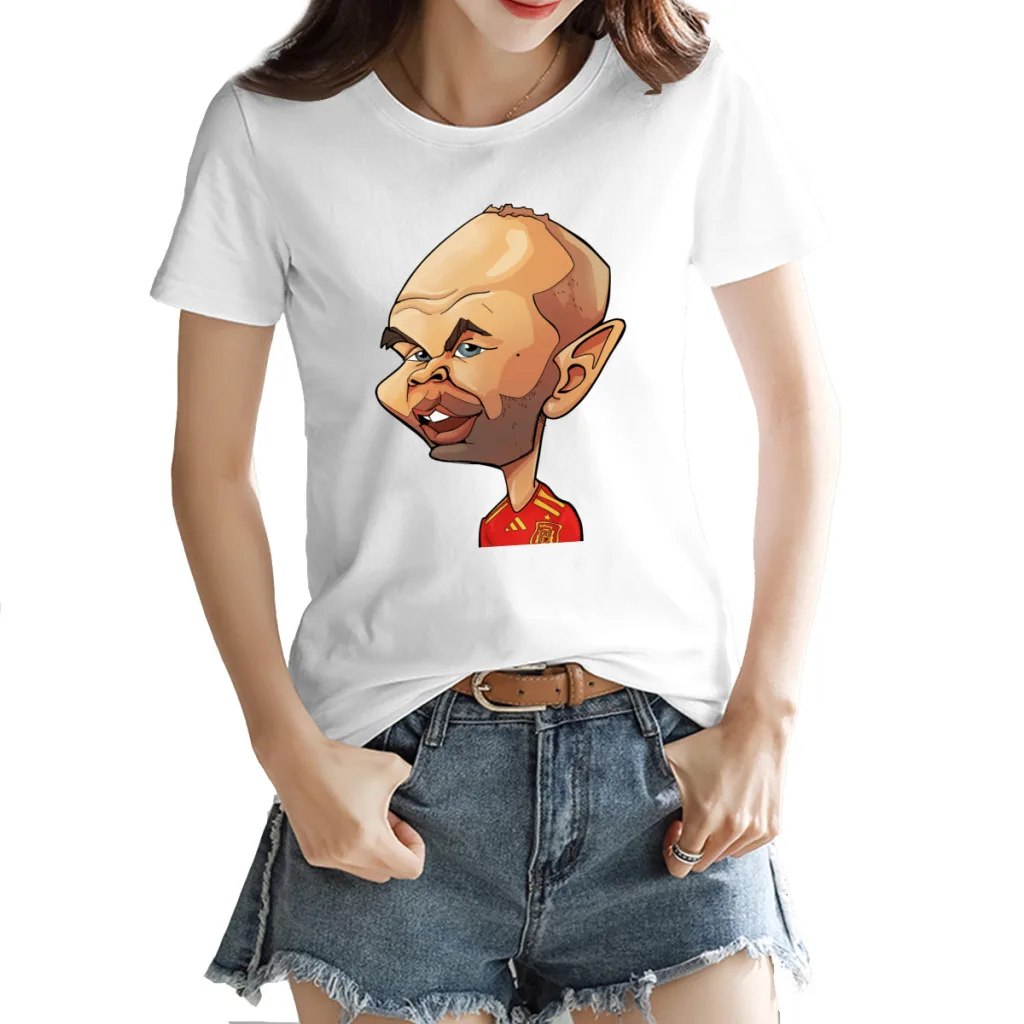 

Women's T-shirt Football Player Sport Andress and Iniestas Spain Champion Funny Tshirt Vintage Fitness USA Size