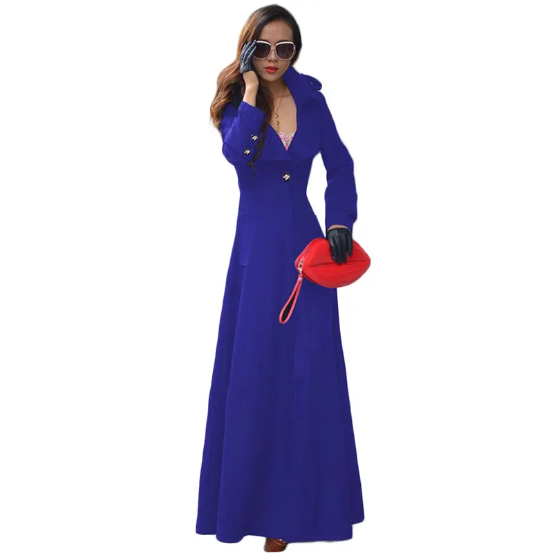 

Women Woolen Coat Ultra Long Wool Jackets 2020 Autumn Winter Fashion Slim Single-button Black Clothing Feminina