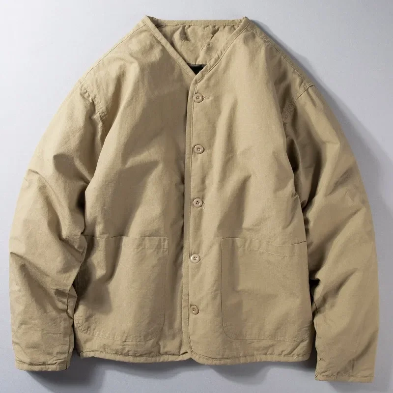 Зимняя куртка свободного кроя с хлопковой подкладкой без воротника