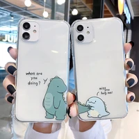 cute cartoon animal dinosaur couple phone case for iphone 13 pro max 12 11 x xs xr 7 8 plus se transparent soft shockproof cover
