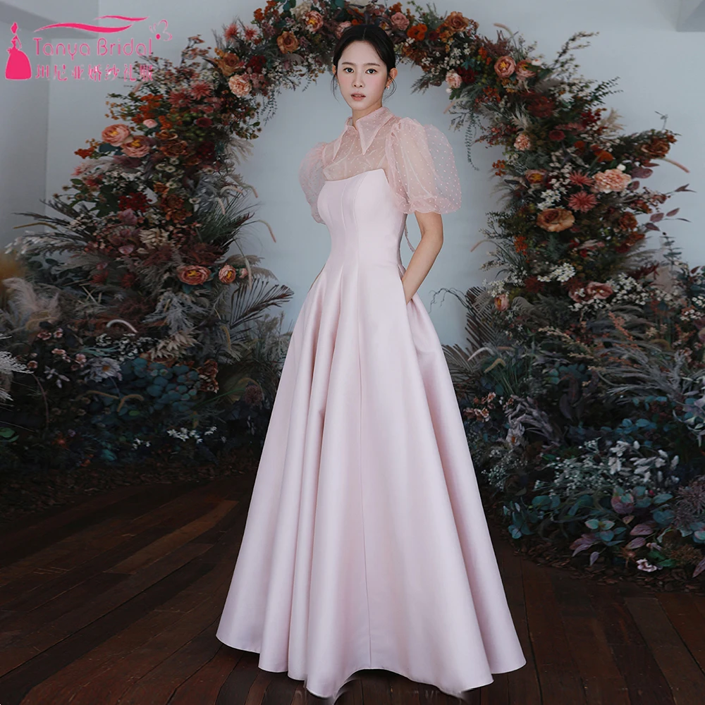

Светильник-розовое ТРАПЕЦИЕВИДНОЕ свадебное платье с пышными короткими рукавами, со шнуровкой сзади, свадебные платья до пола ZW980