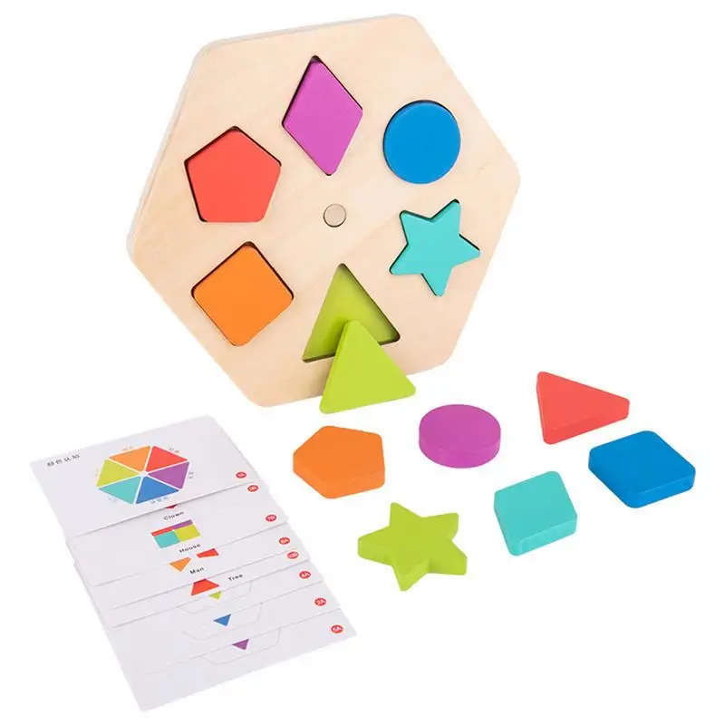 

Toddler Shape Puzzle Geometric Matching Montessori Toys Rotatable Wooden Stacking & Sorting Board Shape Color Recognition Sorter