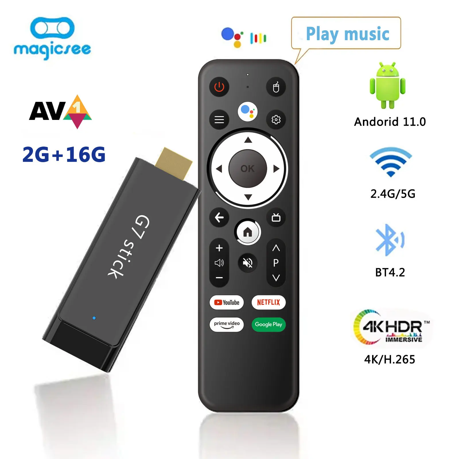 V Mini TV Stick G7 Android11 S905Y4 Quad Core Support Video 4K BT Dual Wifi Voice Assistant Control Portable Smart Boxes