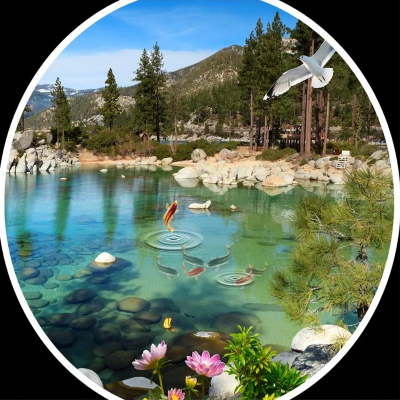 Customize High-definition natural lake scenery background mural decorative painting custom large green Self Adhesive wallpaper |
