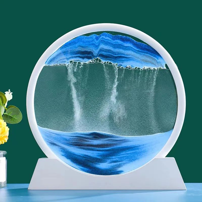 

7/12inch Moving Sand Art Display Flowing Sand Frame Morden Picture Round Glass 3D Deep Sea Sandscape In Motion Stand Home Decor