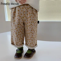 freely move 2022 autumn new girls casual wide leg pants ankle length floral printing pant baby kids children trousers outfit