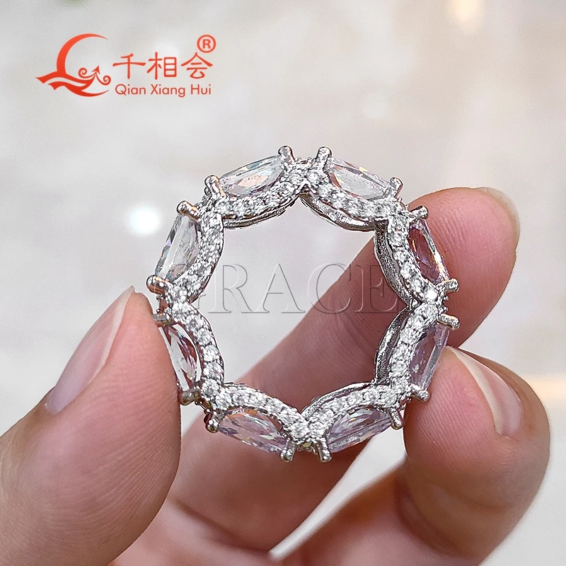 6*8mm redaint cut  Eternity Band  Sterling 925 Silver hip hop Moissanite Ring Men women  Diamonds Male fine Jewelry
