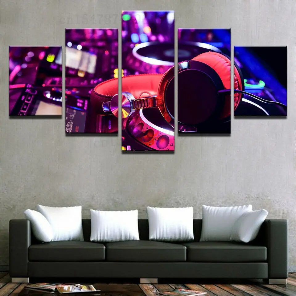 5 шт. DJ микшер наушники музыкальный инструмент холст настенное искусство картина
