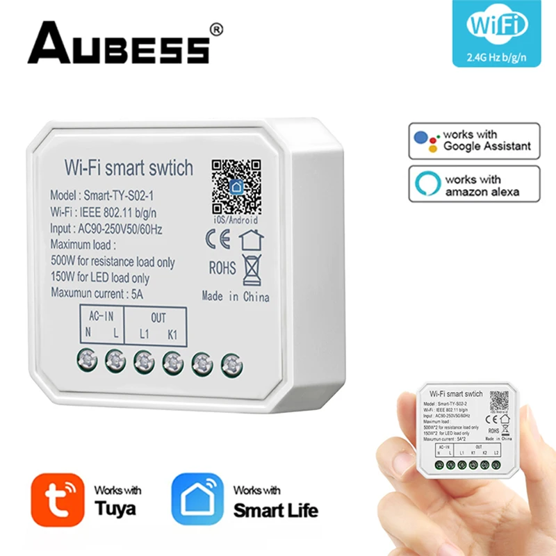 

Умный мини-выключатель Tuya, 1/2 клавиш, Wi-Fi, поддержка 2-стороннего управления, работает с Alexa Google Home Яндекс. Алиса