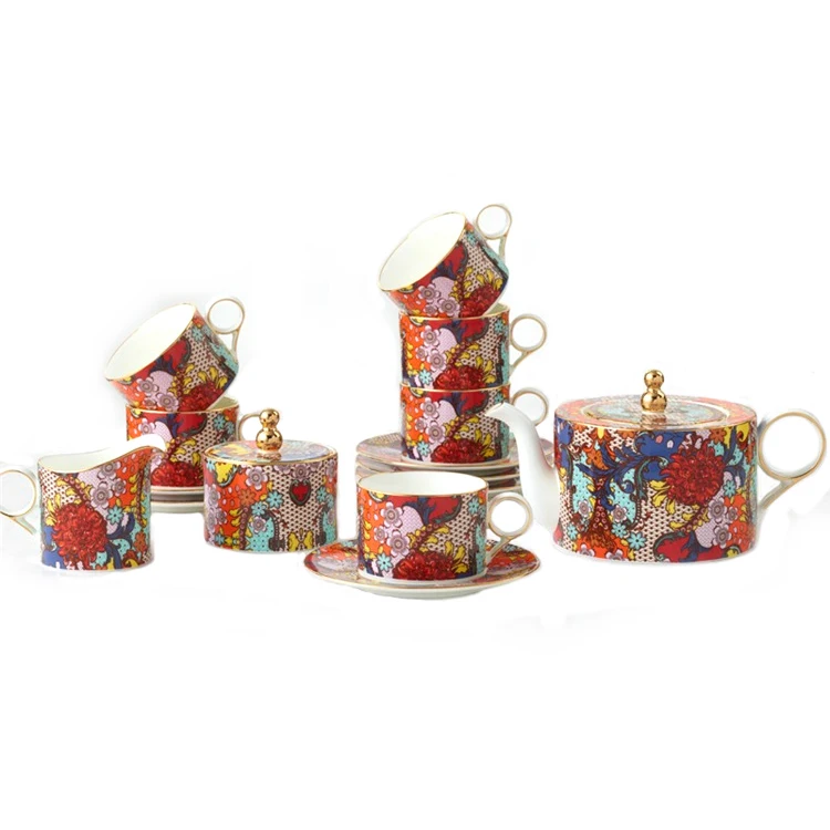 

Superior Quality Luxury Coffee Cup Set Flowers Blooming Like A Piece Of Brocade Coffee Pot Set