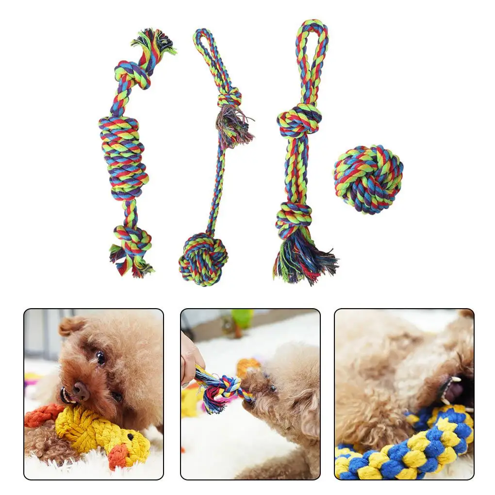 4 Pcs Pet Dog Biting Toy Chew Knot Rope Ball Cotton Teething Toy Pet Interactive Toy Training Tool