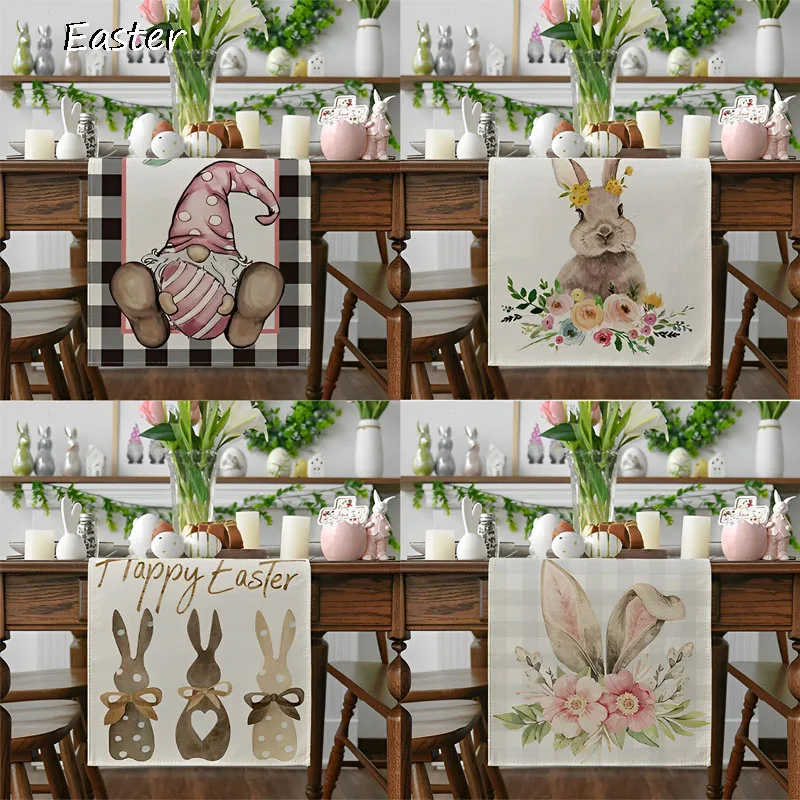 

Popular Easter bunny eggs Faceless Gnome printed bed table runner flag cloth cover Coffee kitchen tablecloth home party decor