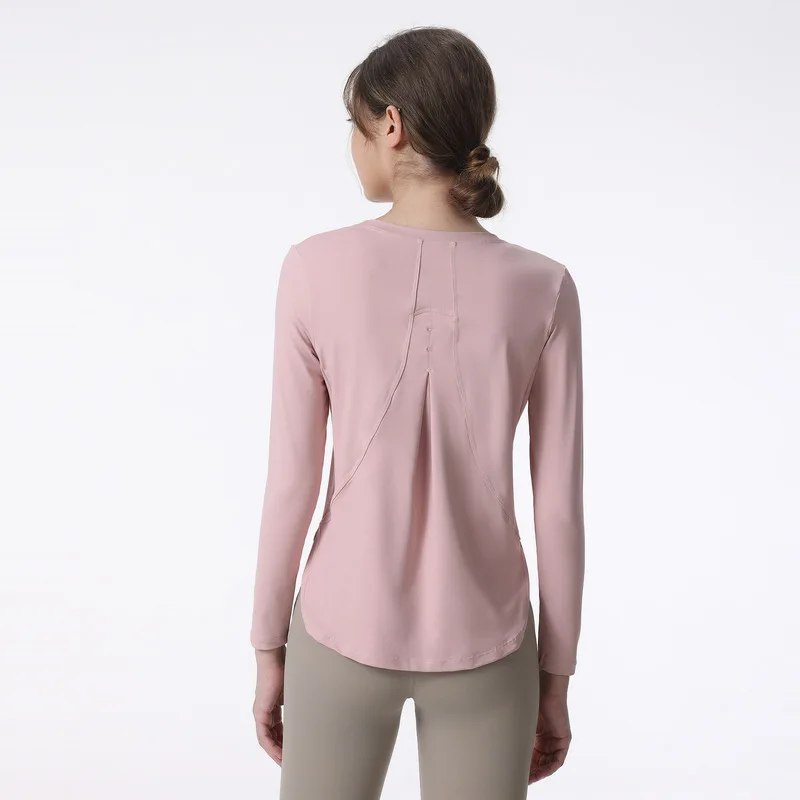 

With Logo 2022 Solid Women Long Sleeve Yoga Shirts Loose Sports Blouse Woman Gym Crop Tops Ladies Active Wear Workout Clothes