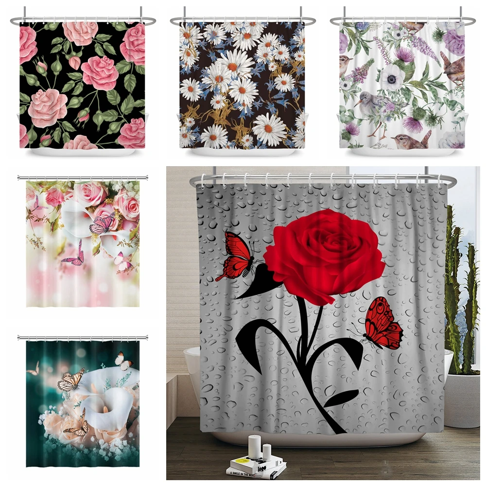 

Роскошная душевая занавеска в стиле бохо с цветочным рисунком, водонепроницаемая шторка для душа из полиэстера с бабочкой и розой, для ванн...