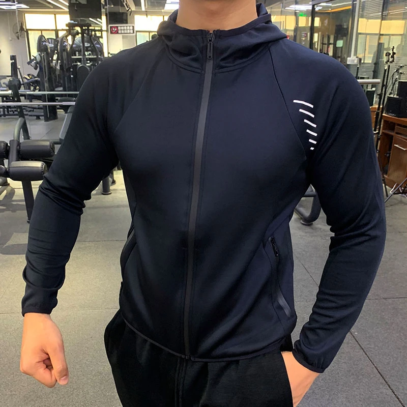 Men Autumn Winter Hoodie Sport Coat Running Jogging Zipper Hooded Outdoor Windproof Fitness Athletic Coats Gym Training Jackets