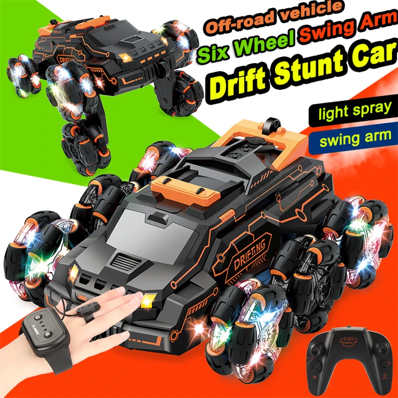 

Swing Arm RC Stunt Car 2.4G Six Wheels Off-road Vehicle Gesture Remote Control Light Spray Music Drift Car Toys for Kid Gift