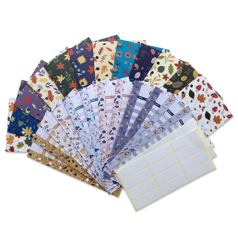 

57EC Floral Budget Envelopes with Blank Stickers Binder Budget Sheets 6-ring Binder Sheet Cash Storage Wallet Money Pockets