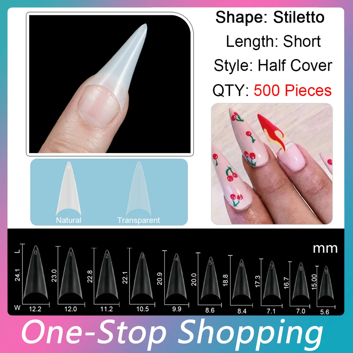 

500Pcs/bag Full Cover Sharp Fake Nails Art Plastic Press On Nails Art Long Nail Display Stiletto False Nails Tips Salon Tools