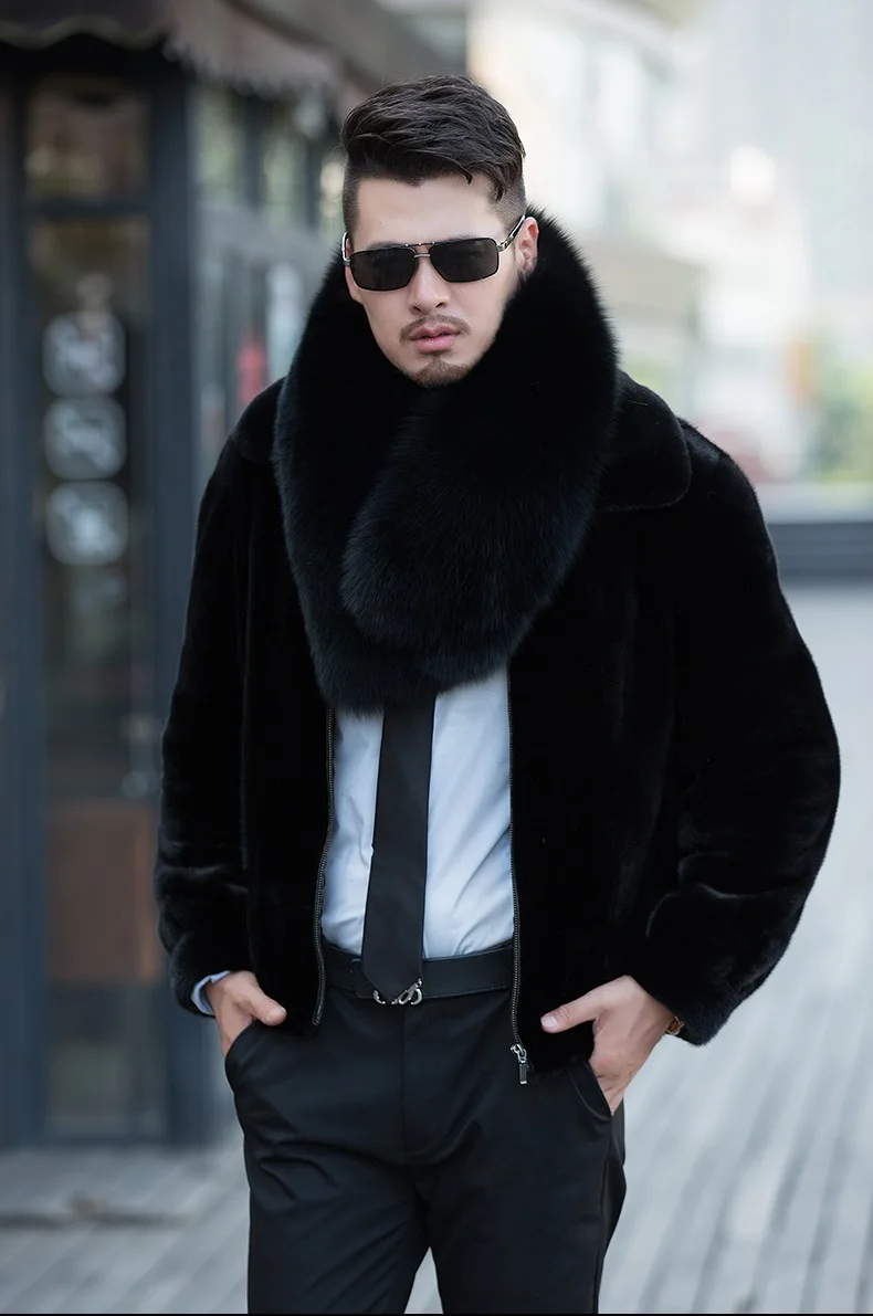 

Men's Real Fox Fur Scarf Collar Wraps Winter Warm Neckerchief Muffler Fluffy Soft Black