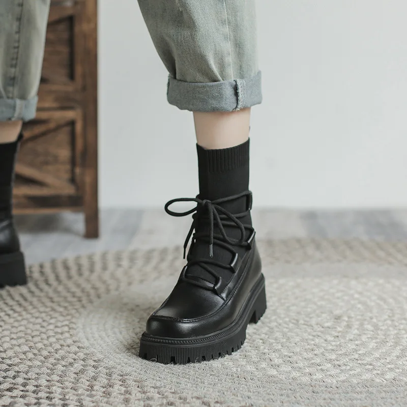 

Thick-soled Women's Boots New Breathable Short Boots Knitted Socks Boots Thin Women's Boots Winter Boots Women Flat Heels