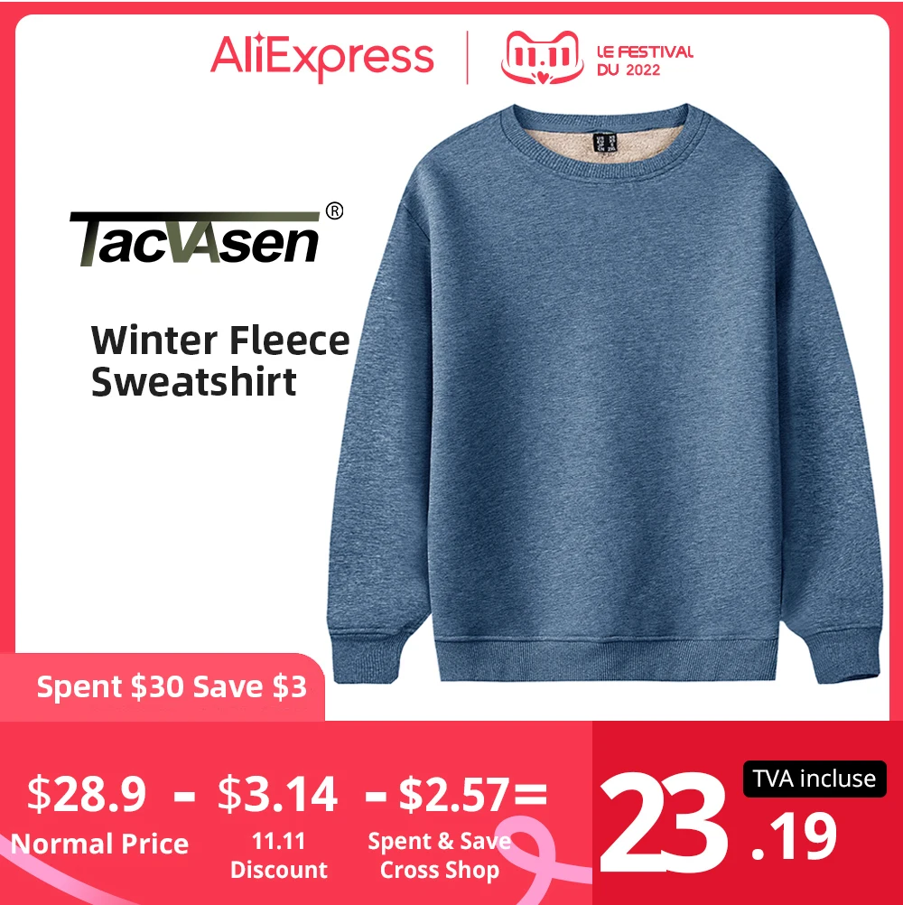 

TACVASEN Men's Fleece Crewneck Sweatshirt Warm Sherpa Lined Heavy Thicken Underwear Winter Pullover Tops Shirts No Hood Hoodie