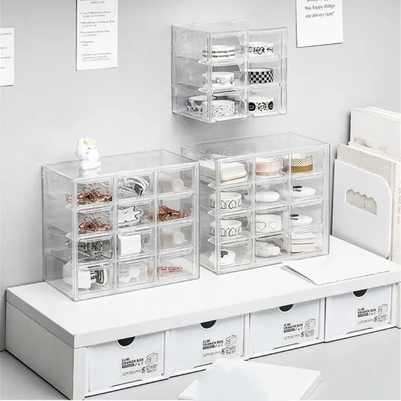 Настольные ящики для хранения с сеткой 6/9/12 органайзер прозрачный маленький ящик