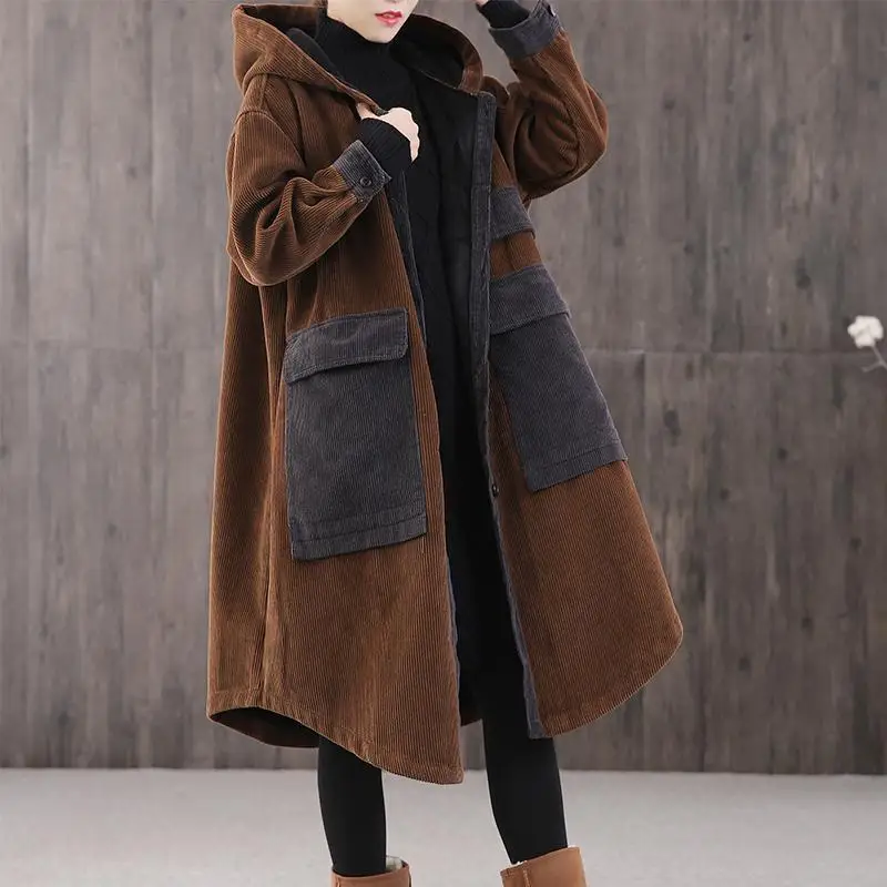 Winter Coat for Women Oversize Corduroy Hooded Cotton Jacket Coats Long Tops Jackets Warm Harajuku Free Shipping Korean Fashion