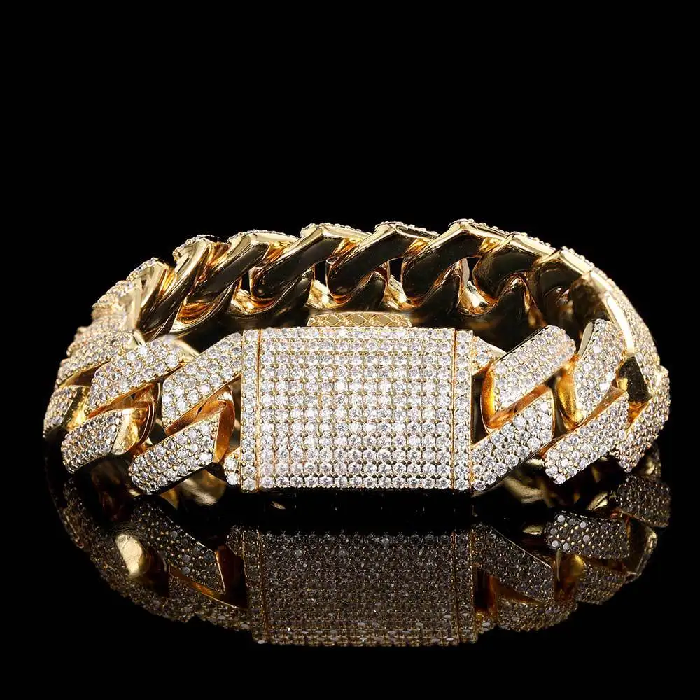 

Scooya new 20mm hip hop bracelet Cuban chain 18K gold copper inlaid full zircon hip-hop trend personality hip-hop brecelet