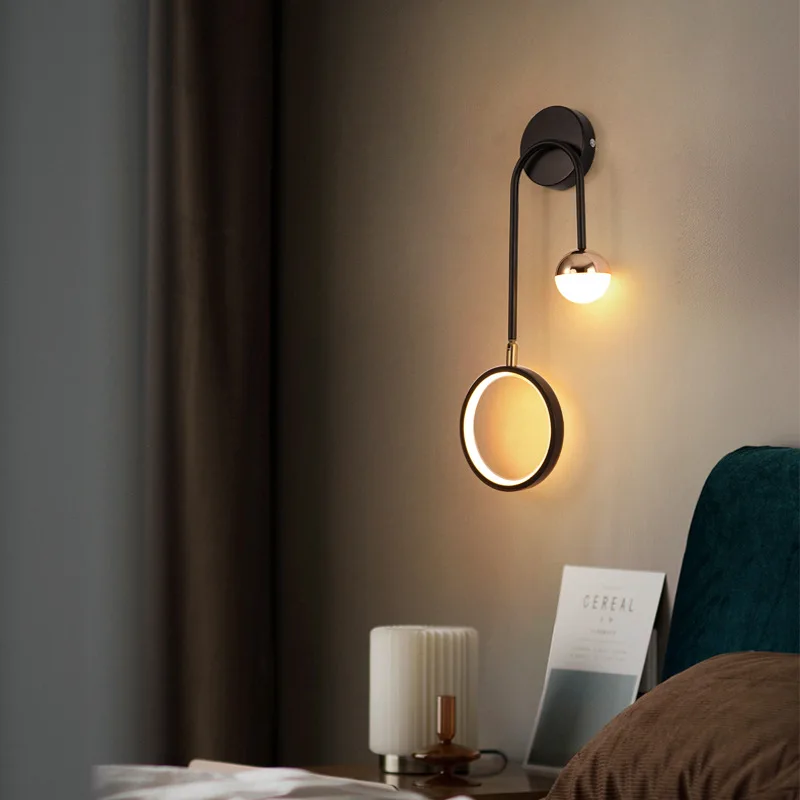 

Wall Lamps Led Light for Bedroom Living Room Home Decor Bedside Black Ring Wall Sconce Background Aisle Indoor Lighting Fixture