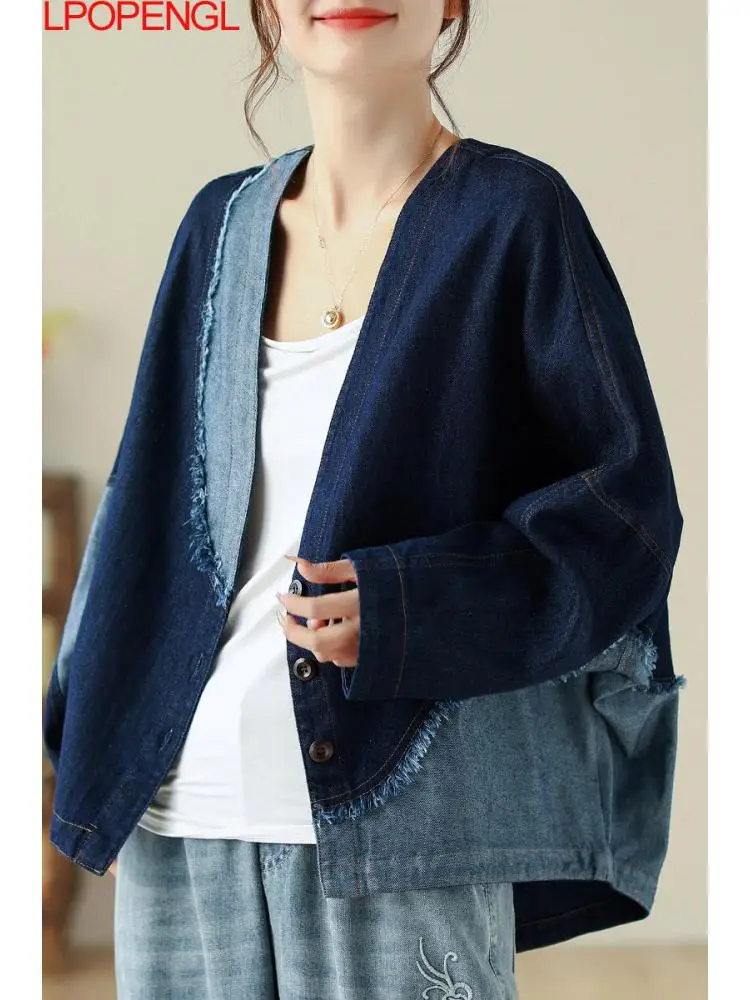 Женская однобортная джинсовая куртка оригинальный винтажный Топ большого