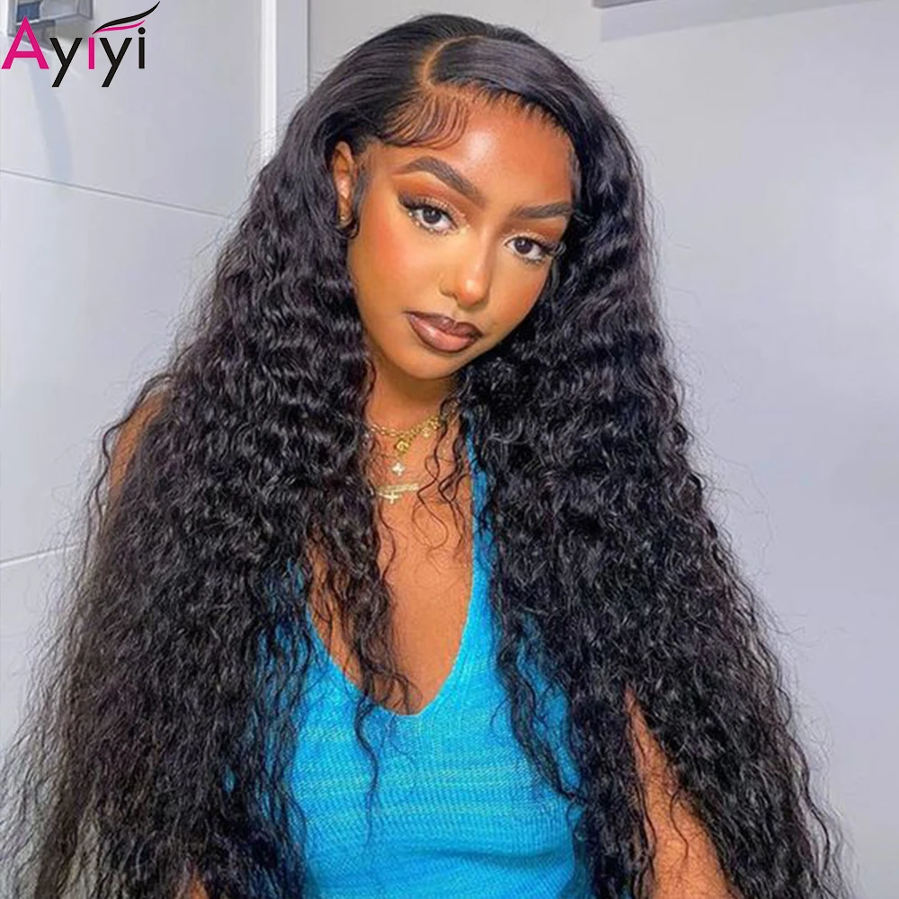 28 30 Inches Lace Front Wig Brazilian Water Wave 13x4 Lace Frontal Human Hair Wigs Preplucked With Baby Hair 180% Lace Wig Ayiyi