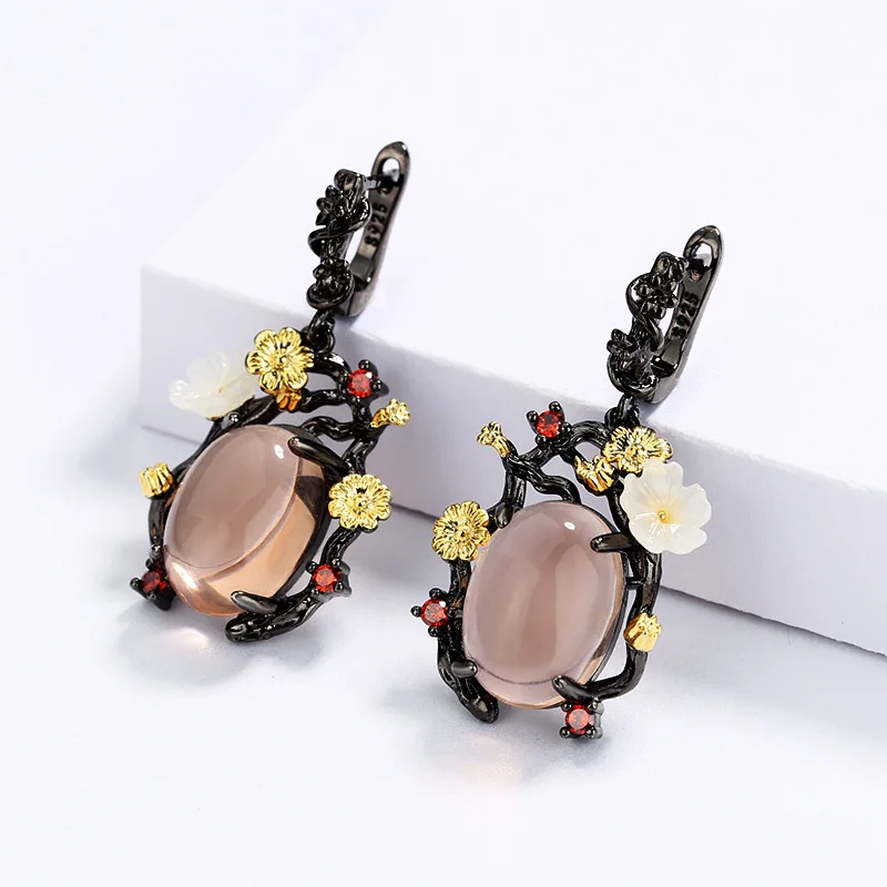 

earrings luxury plated black gold temperament generous European and American champagne gem bud earrings earrings jewelry gift