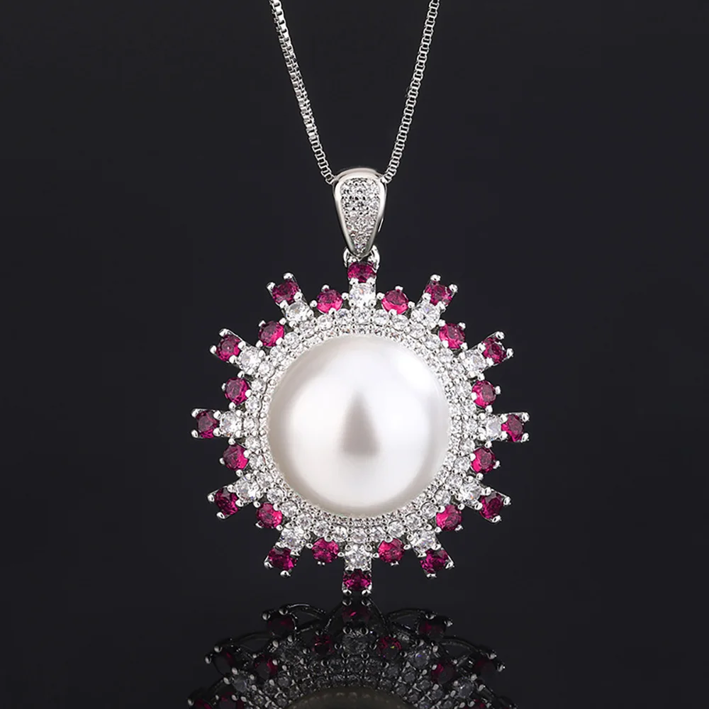 Женский ювелирный комплект из колье и серёг с рубиновым Камнем 12-16 мм