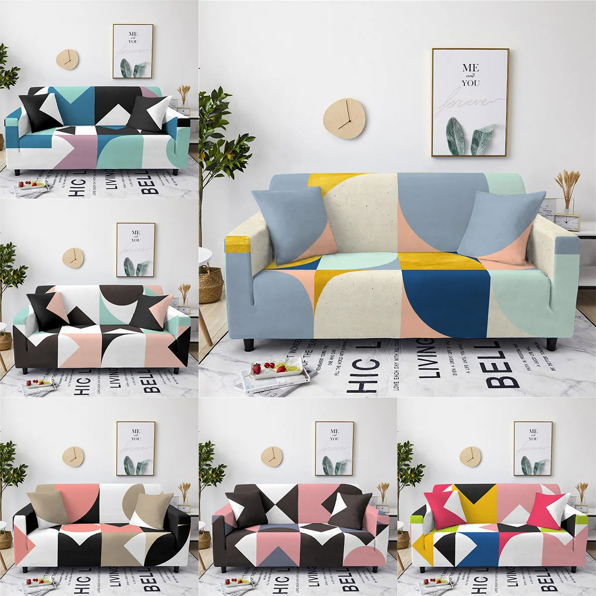 

Patchwork Geometric Pattern Elastic Sofa Towel Living Room Armrest Sofa Recliner Cover Washable Forros Para Muebles De Sala