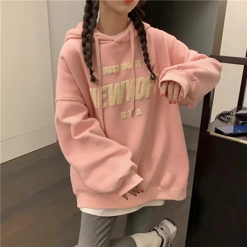 

Women New Autumn Thin Long Sleeve Pullover Tops Casual Letters Print Vintage Classic Hoodie for Female Fashion Sweatshirt Korean