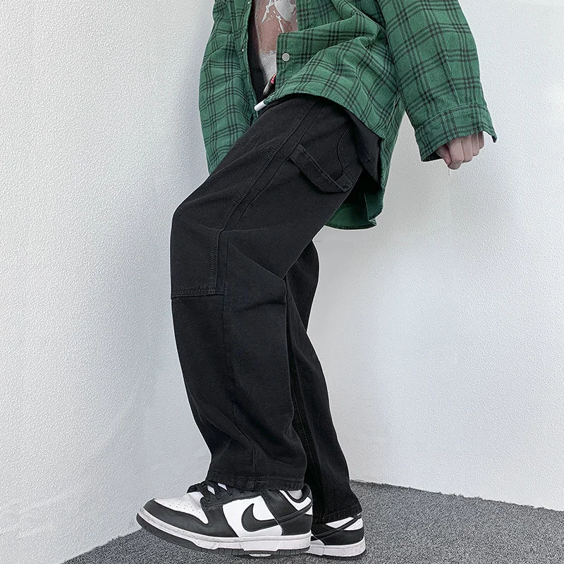 Blue Black Jeans Men Fashion Casual Cargo Baggy Jeans Men Streetwear Loose Hip Hop Straight Denim Pants Mens Trousers M-2XL