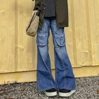 y2k streetwear pockets flare pants for women oversize pants harajuku 90s aesthetic low waist trousers wide leg baggy jeans