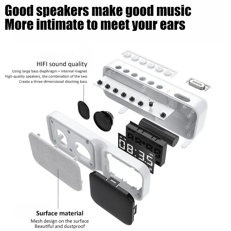 Фото HIFI басовая стерео звуковая система, беспроводная звуковая панель, поддержка TF-карты, AUX-будильник, громкая связь, портативный беспроводной сабвуфер №4
