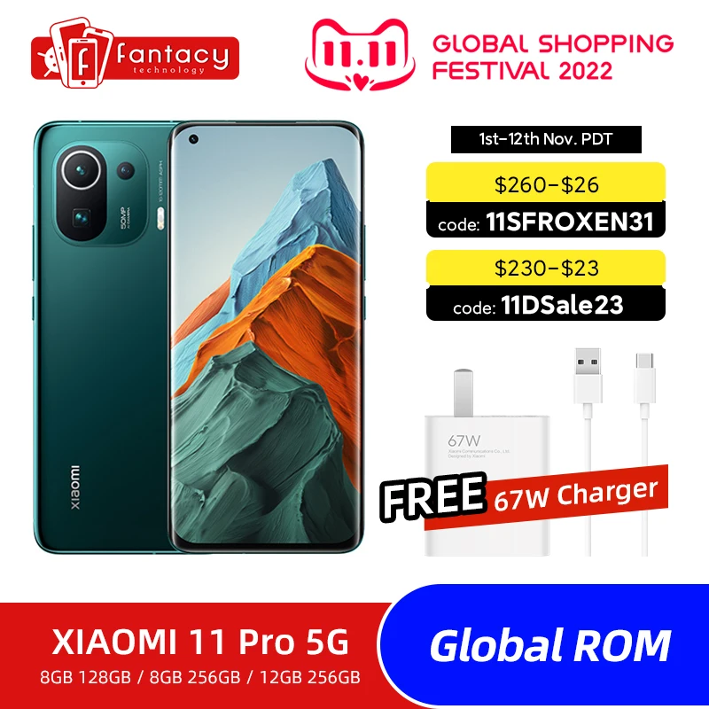 

Global ROM Xiaomi Mi 11 Pro 5G 128GB/256GB Smartphone Snapdragon 888 Octa Core 6.81" 2K 120Hz AMOLED E4 Screen 67W fast charger