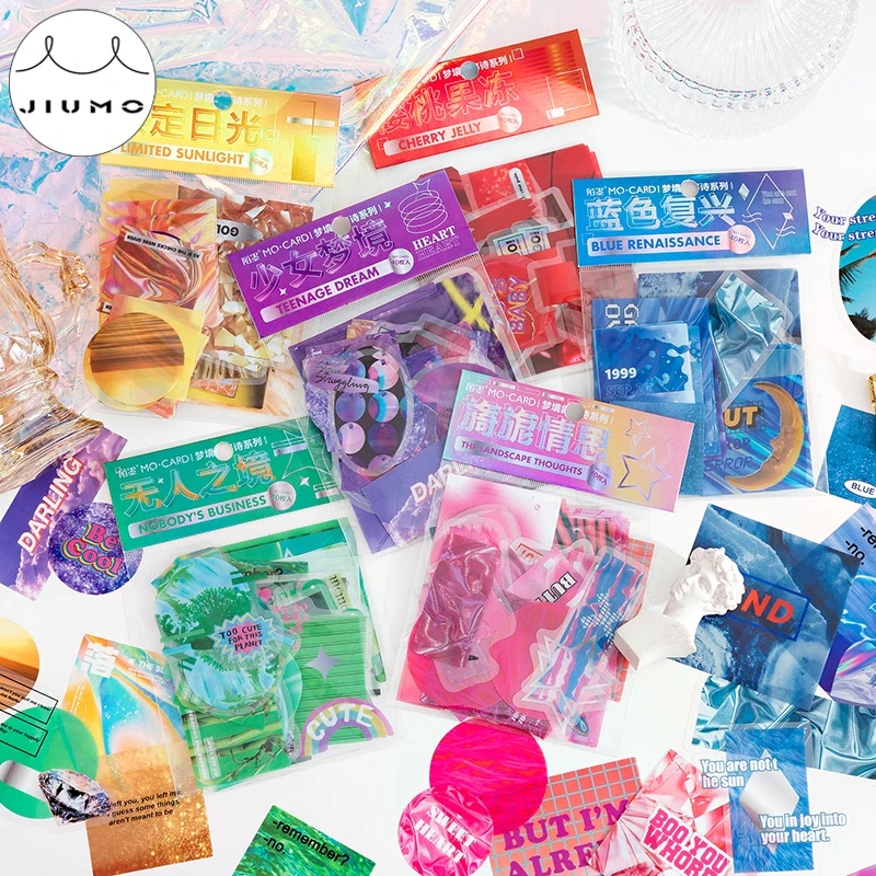 

JIUMO 6 Designs 40 Sheets/Bag Ins Dream Narrative Poem Series Creative Simple Hand Account DIY Decoration PET Sticker Bag