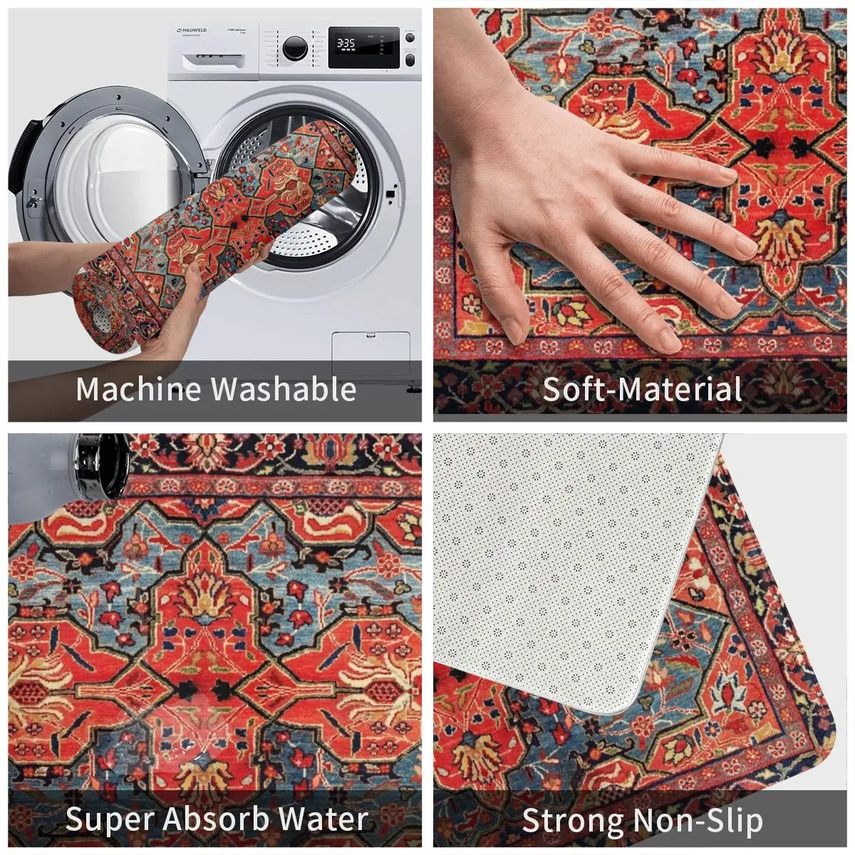 Фланелевой нескользящий напольный коврик Kashan Central Persian Rug с принтом