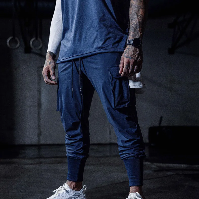 New Men Casual Joggers Pants Solid Thin Cargo Sweatpants Male Multi-pocket Trousers Mens Sportswear Hip Hop Harem Pencil Pants