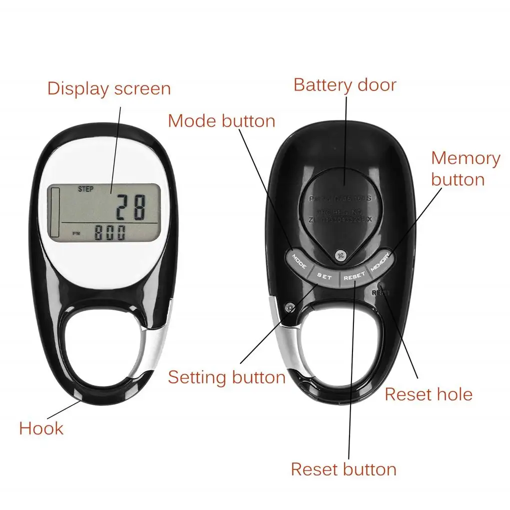 

Walking Pedometer Carabiner Keychain Accurate Fitness Step Counter Sporting Calories Gauge for Outdoor Running Jogging