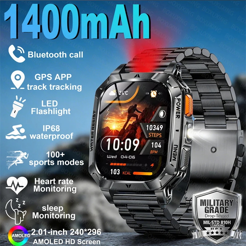 Фото Новые мужские смарт-часы 2026 года для активного отдыха с GPS, AMOLED-экраном 2,01 дюйма, водонепроницаемостью 3ATM, HD-звонками и встроенным аккумулятором 1400 мАч с увеличенной емкостью №1