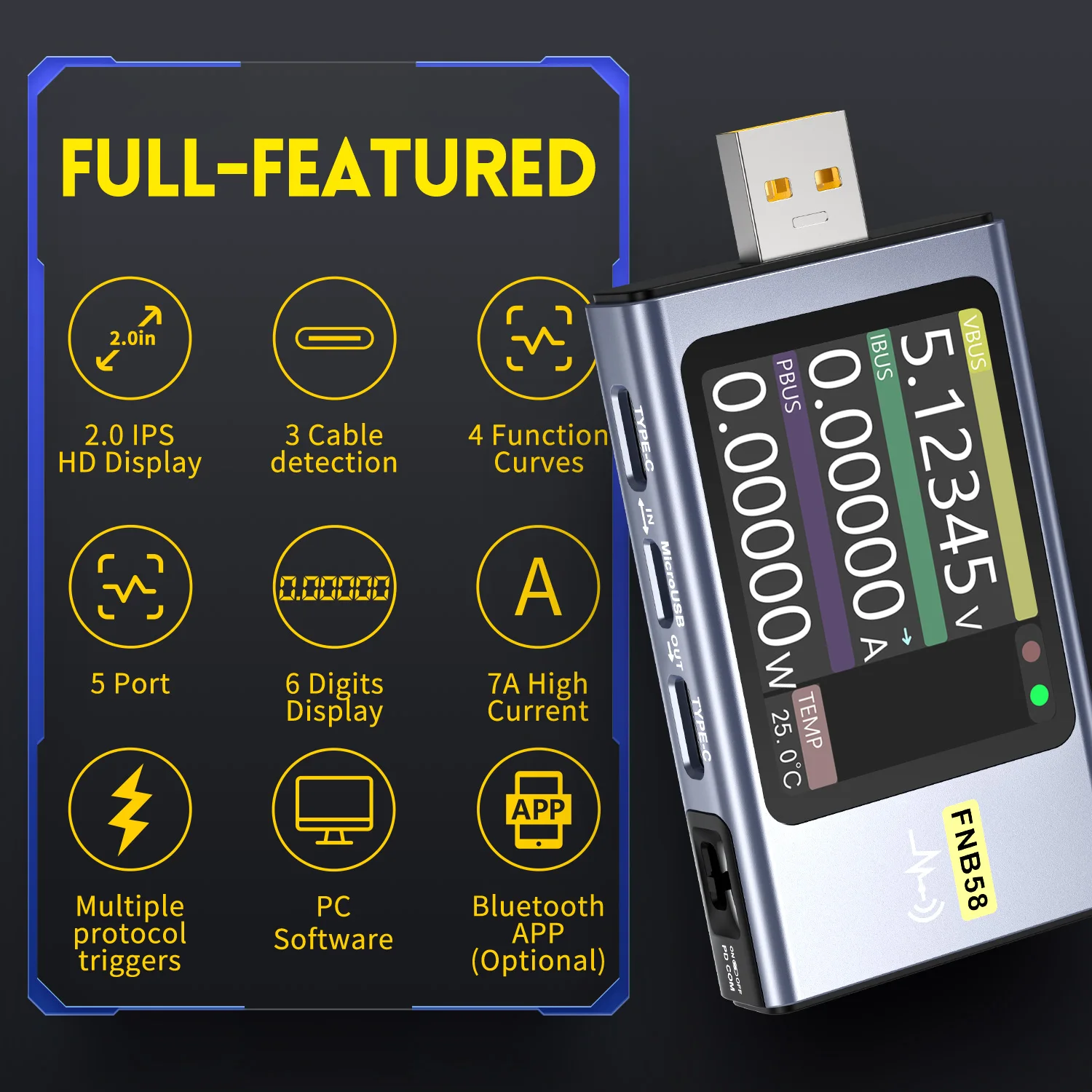 

USB-тестер FNIRSI FNB58, вольтметр, амперметр, быстрая зарядка, протокол зарядки